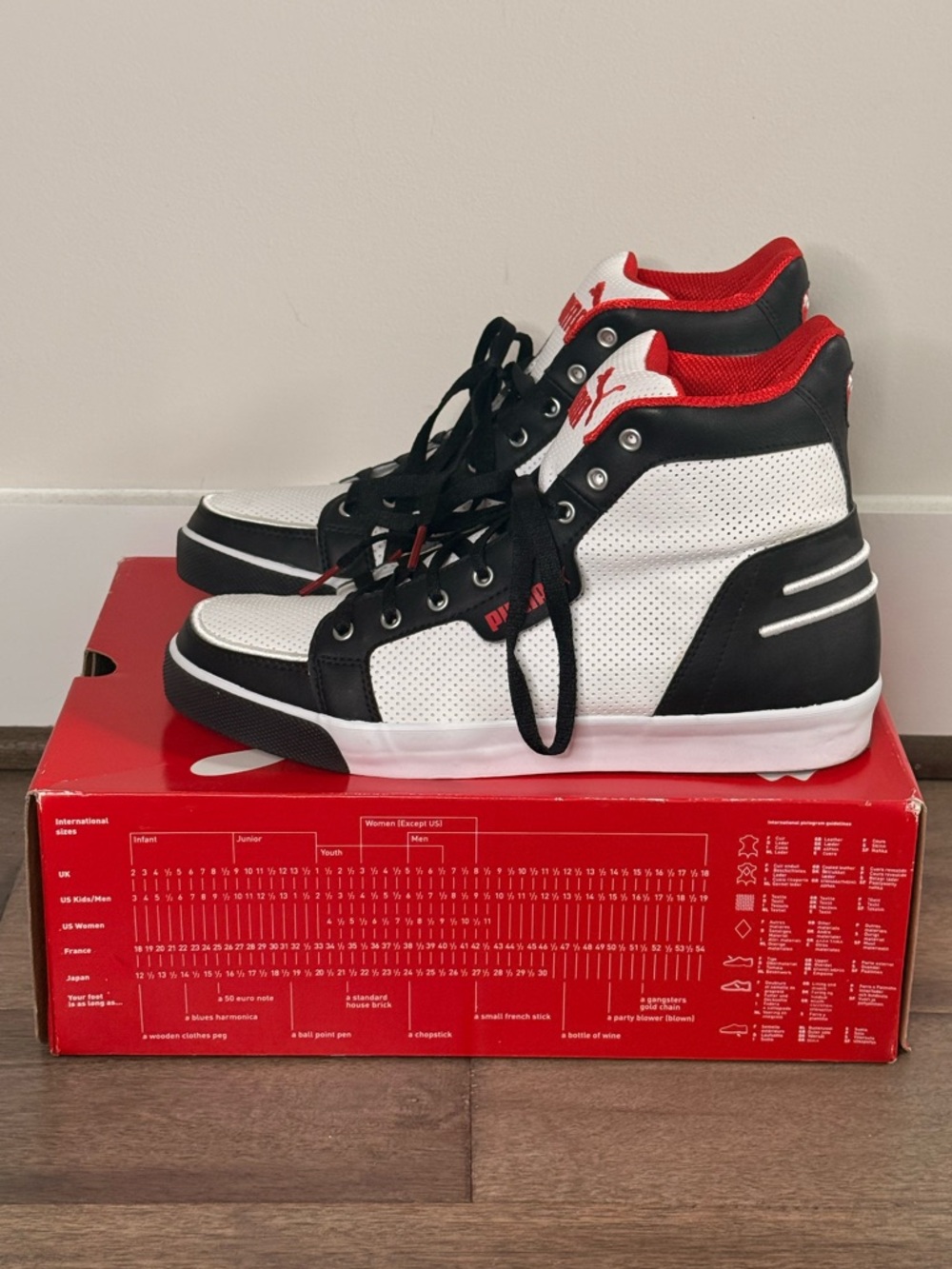 Puma Men's Hopper Mid White Black & Red High-Top Sneakers